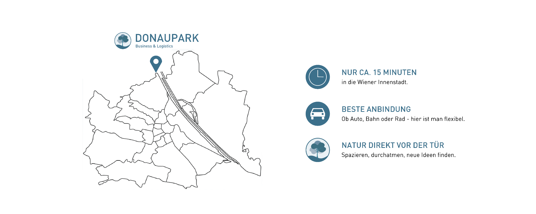 Donaupark Klosterneuburg – nur ca. 15 Minuten in die Wiener Innenstadt, beste Anbindung und Natur direkt vor der Tür